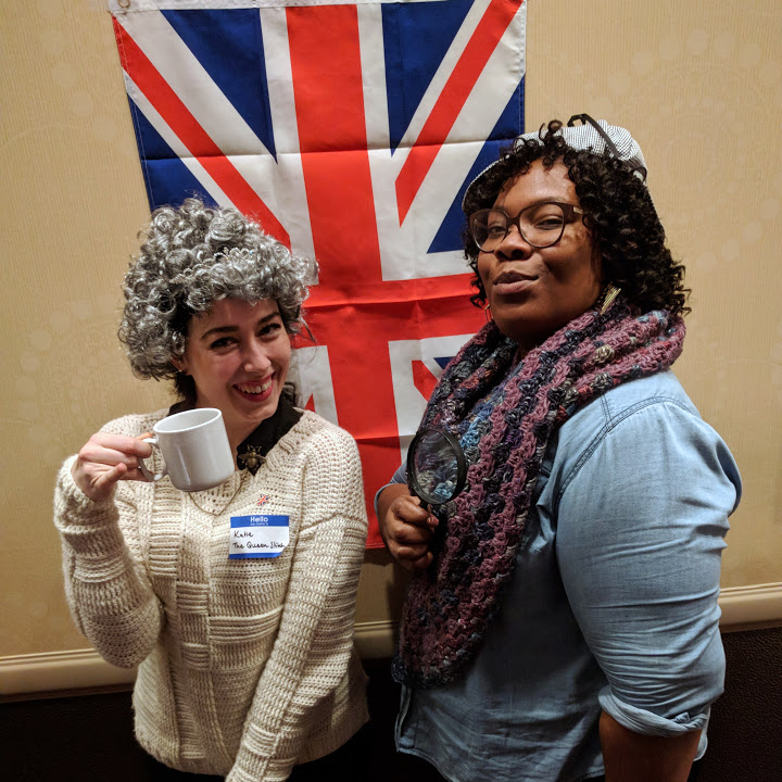 Me as her Royal Majesty Queen Elizabeth and Toni as Sherlock Holmes