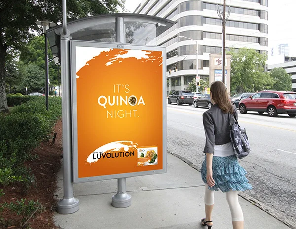  Outdoor kiosks and bus ads hit commuters on their way home from work. 