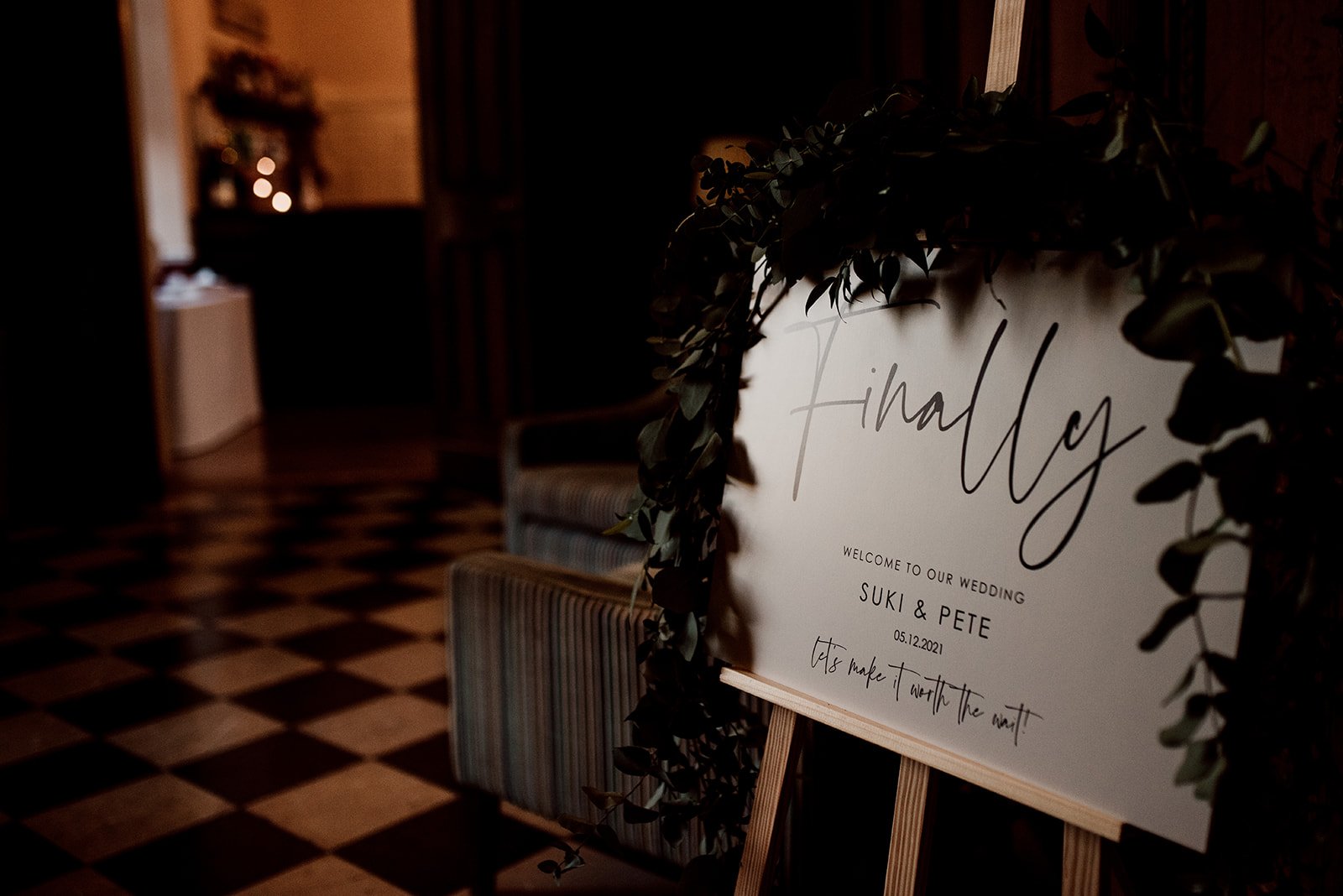 wedding sign in the castle reception
