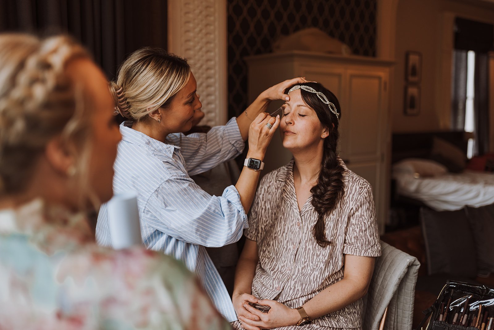 The bride in the make-up chair