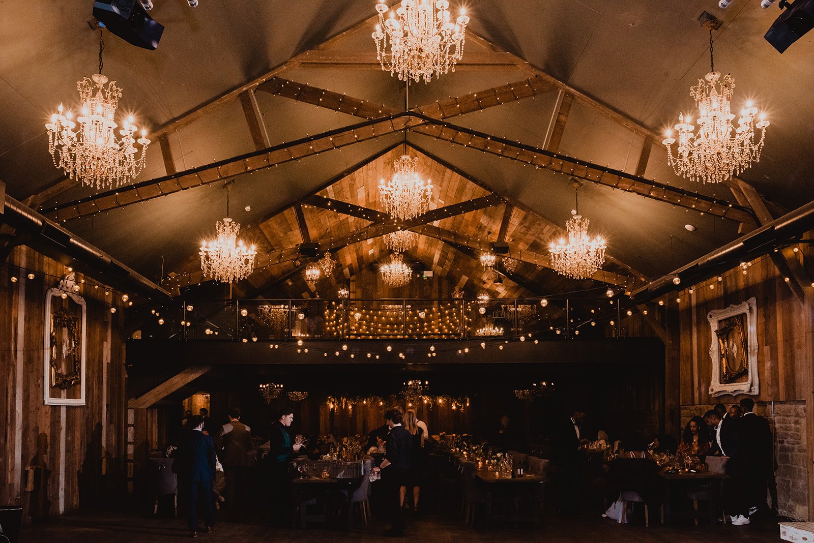 The chandeliers in the barn