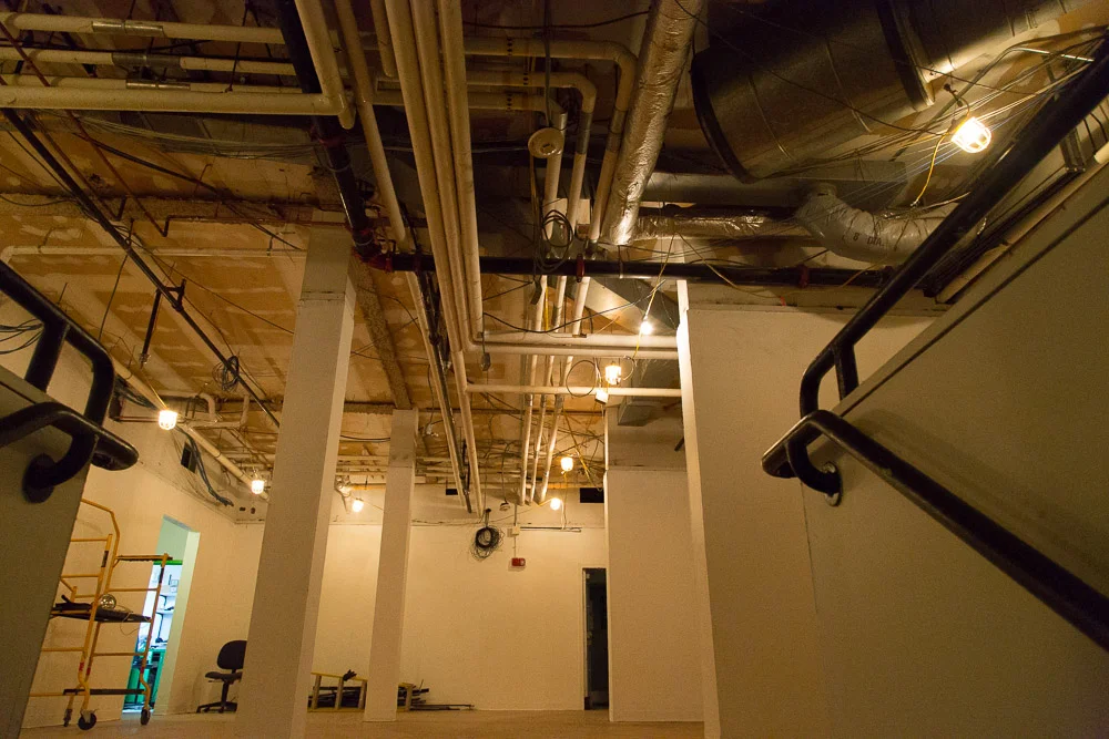 The drop ceiling removed.