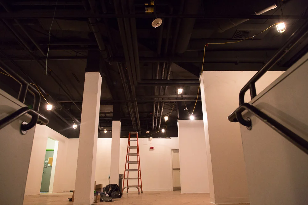 The real ceiling painted black. Installing the lighting is next.