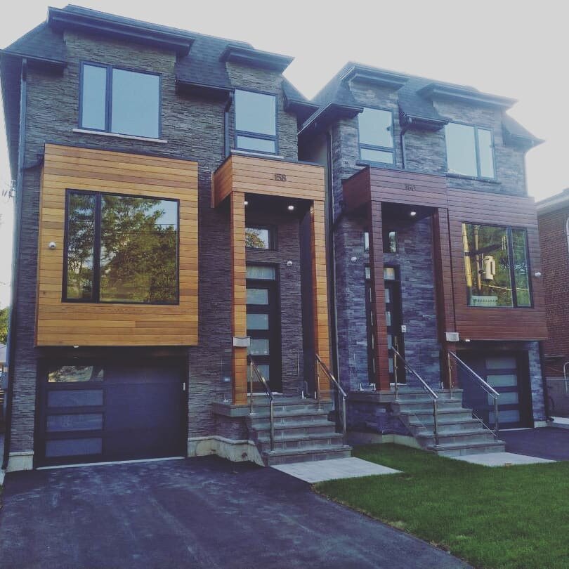 Finally completed! Here's some work the Kingsgrove team completed working on this new build earlier this summer. We completed the wood siding and the stone steps for the front entrances. Both listed and sold by builder Juri Roopra already! Stay tune 
