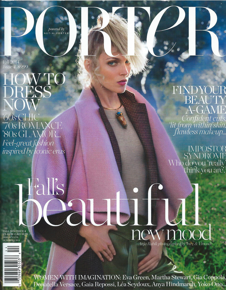   Pieces by Turner &amp; Tatler were featured in fashion spreads in Porter Magazine, Fall 2014.  