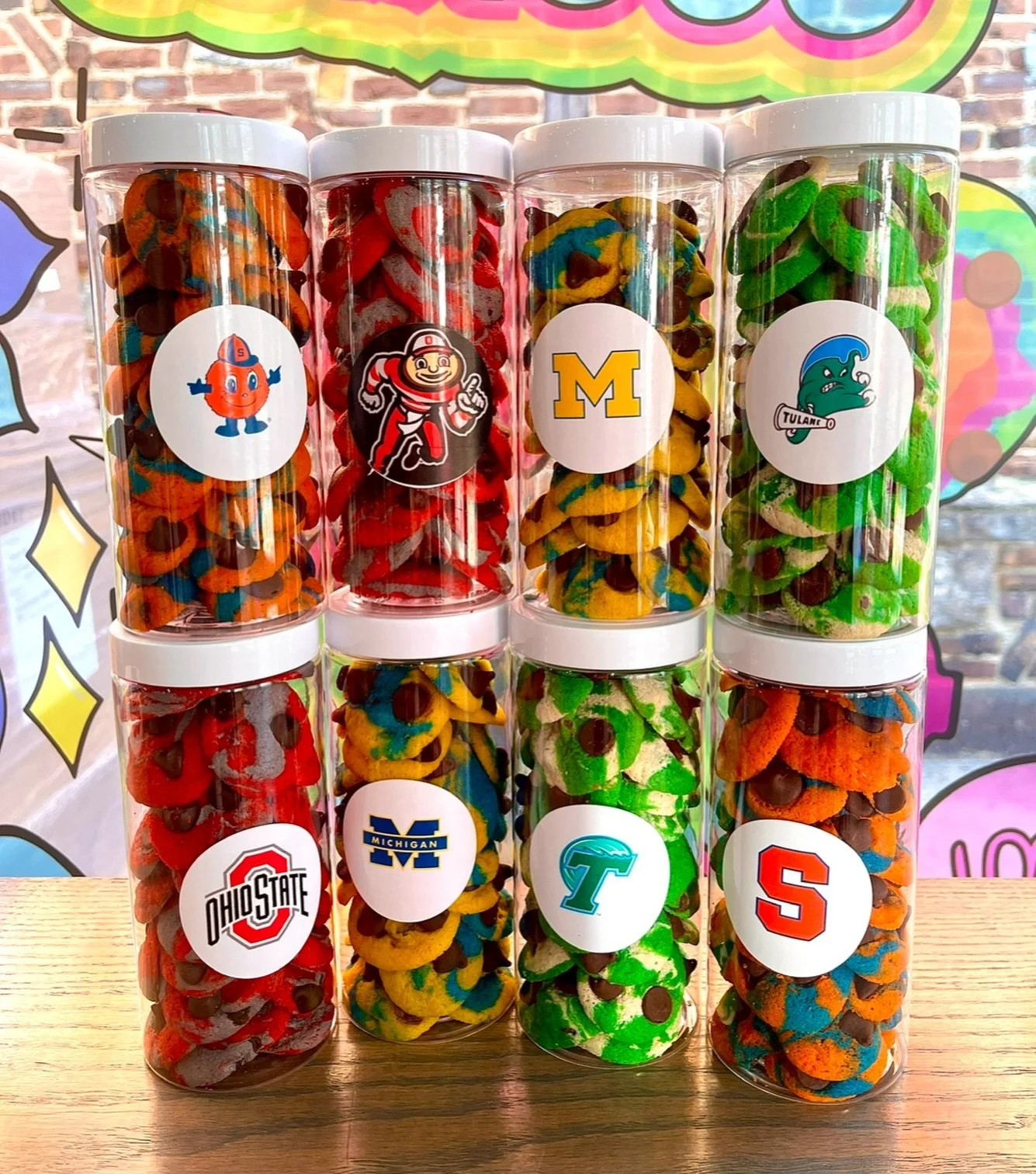 don&rsquo;t see their school? don&rsquo;t sweat it! we customize our college cookie tubes to be the perfect acceptance gift for ANY school! 🎓🌈💌