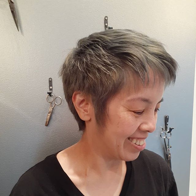 Ari added a smokey steel cast 2 this customized pixie. 🤟✂️🤟 #steel #ashyhair #pravana #lightened #bleachandtone #creativecolor #sfstylist #bayarea #bayareahair  #stylist #hookandscissor #dreamhair #dreamhairbyari #boldlooks #shortcuts #shorthair #c