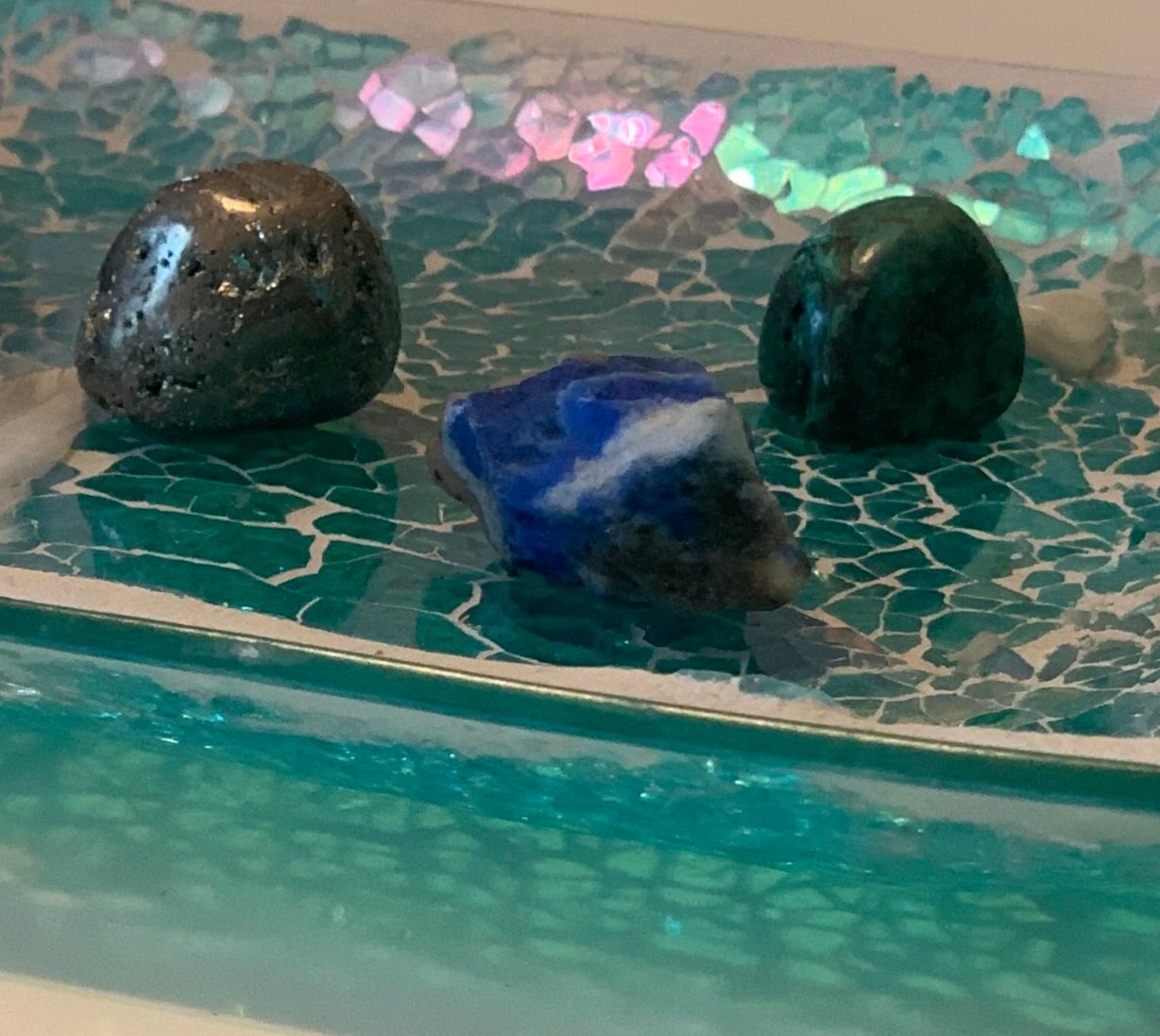 Lapis lazuli, pyrite, or chrysocolla