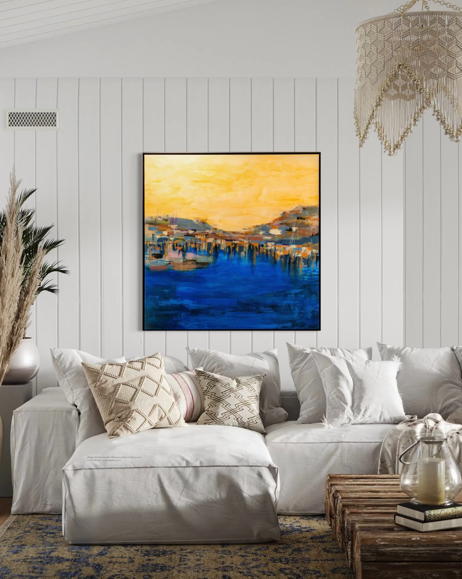 Blue Harbor Abstract Art in Room