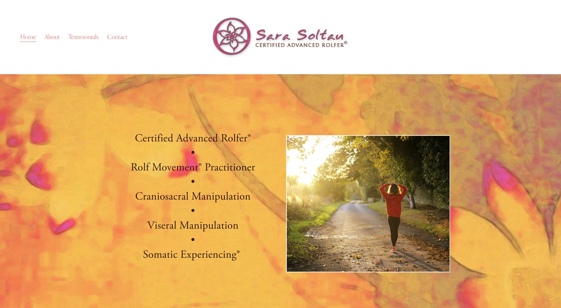 Sara Soltau, Certified Advanced Rolfer, a Rolf Institute® graduate, and Rolfing® since 1990.