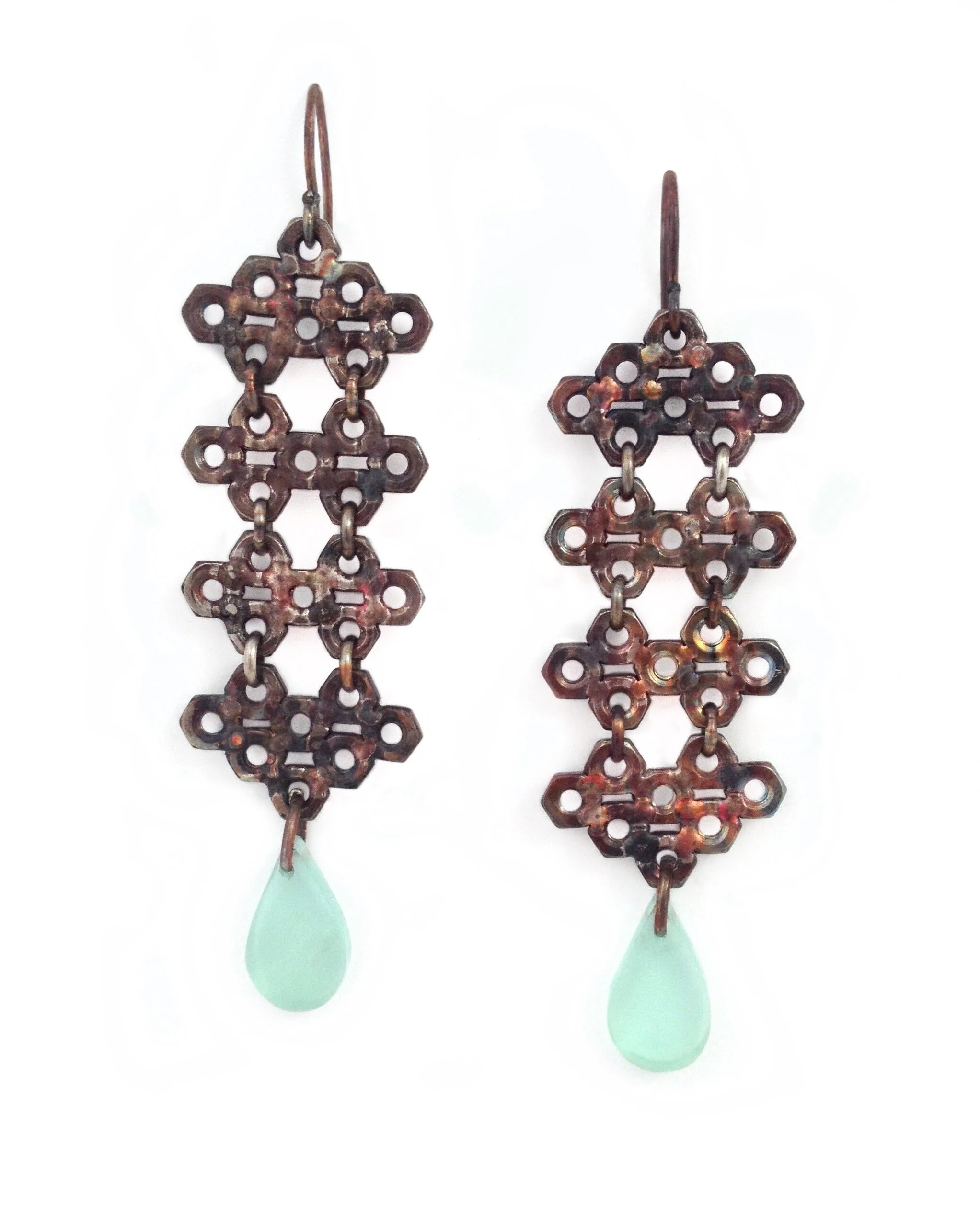 Ribbon Earrings with Blue Drops