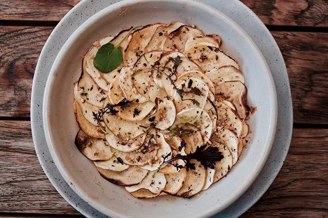 Chef Pat's baked autumn ratatouille, cauliflower purée, hazelnut oil & dukkah on this week's vegan Specials 🌱