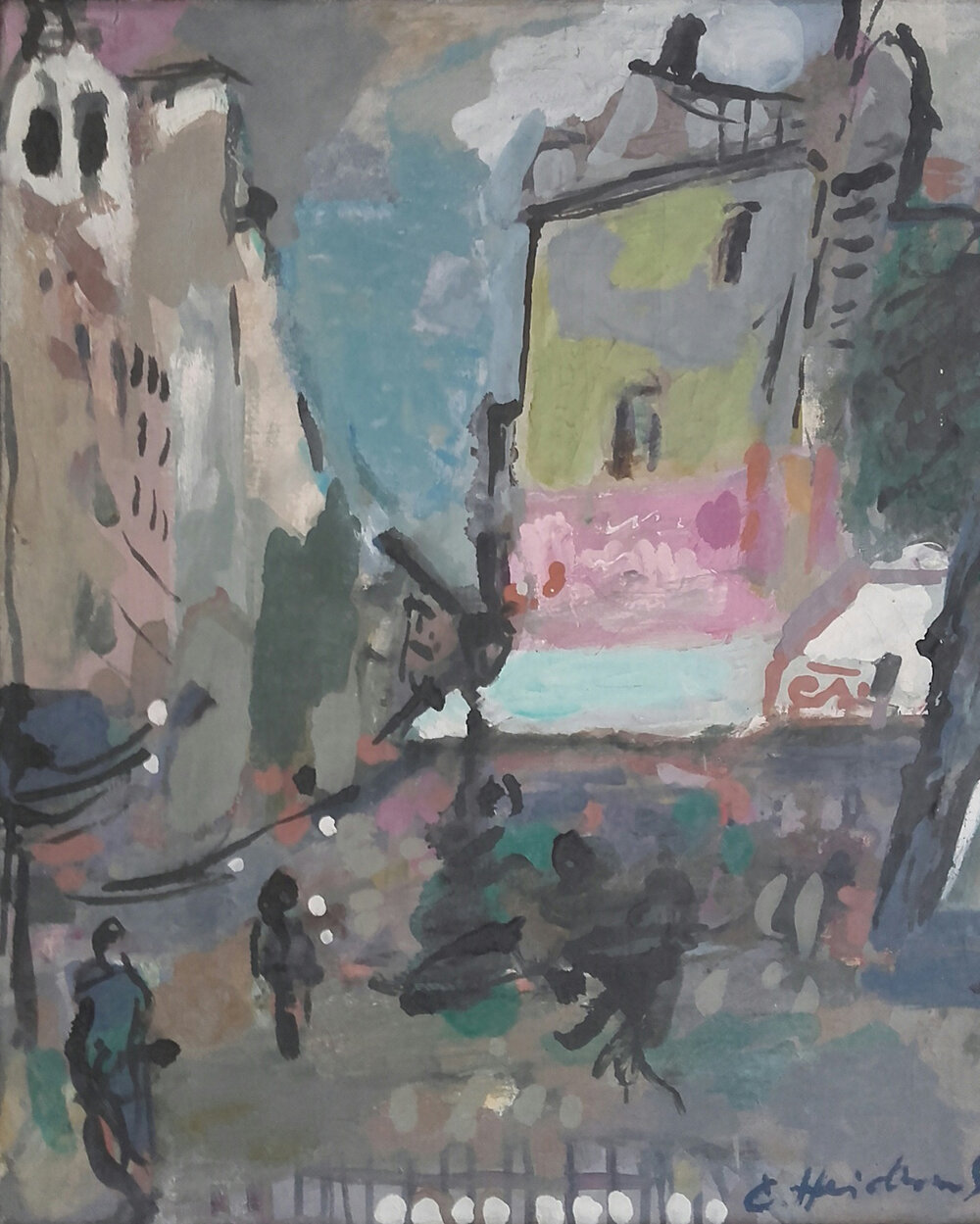 Untitled (cityscape), c. 1950. Collection of Don F. Jordan.