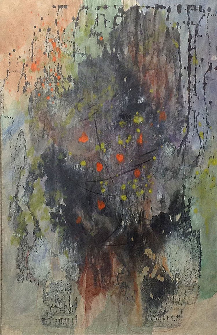  Carl Heidenreich,  Untitled (Orange Dots) , c. 1958-61. Mixed media, watercolor, and colored pencil on paper. 31 x 39 inches, framed. Collection of the Eskenazi Museum of Art, Indiana University. 