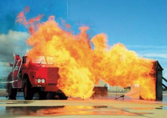 The Fireking undergoing CSIRO testing - perhaps the only Australian fire-fighting vehicle capable of surviving this 20-minute test.