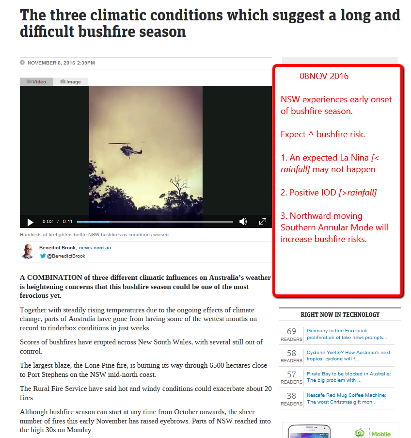This recent article by Benedict Brook highlights the sudden NOV start of the NSW bushfire season. Article courtesy of News.com.au