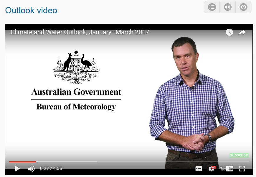 Here is the latest BOM outlook video for JAN - MAR 2017 , Courtesy of the Bureau of Meteorology.