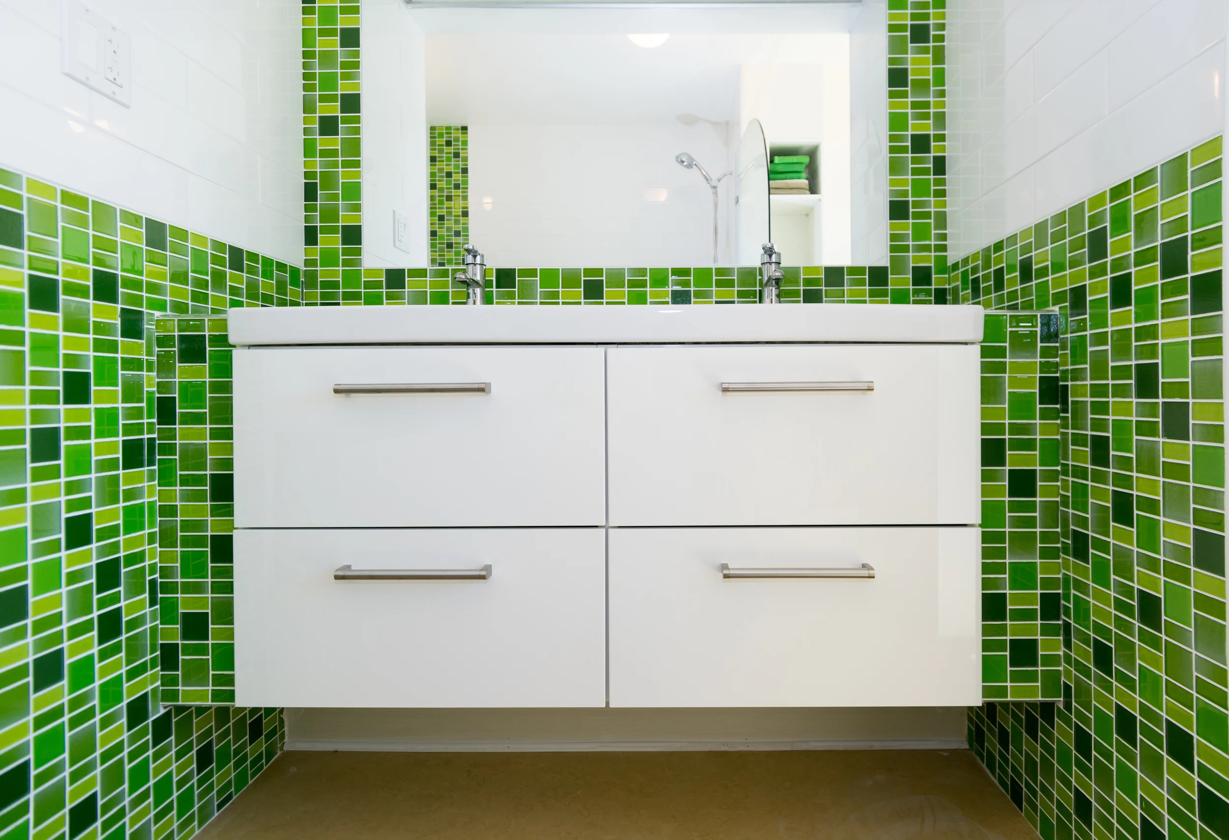 Green glass mosaic bathroom