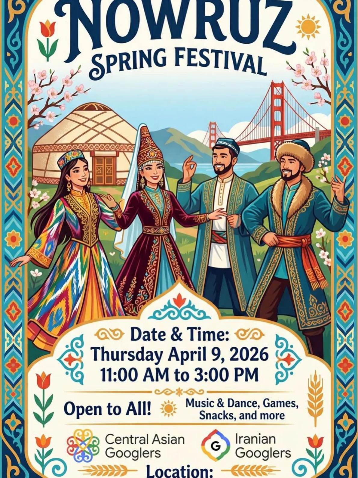 Hey Googlers, @google we're thrilled to perform at your Novruz event at the office for the first time ever, swing by for Azerbaijani food and experience our vibrant culture along with an exciting performance