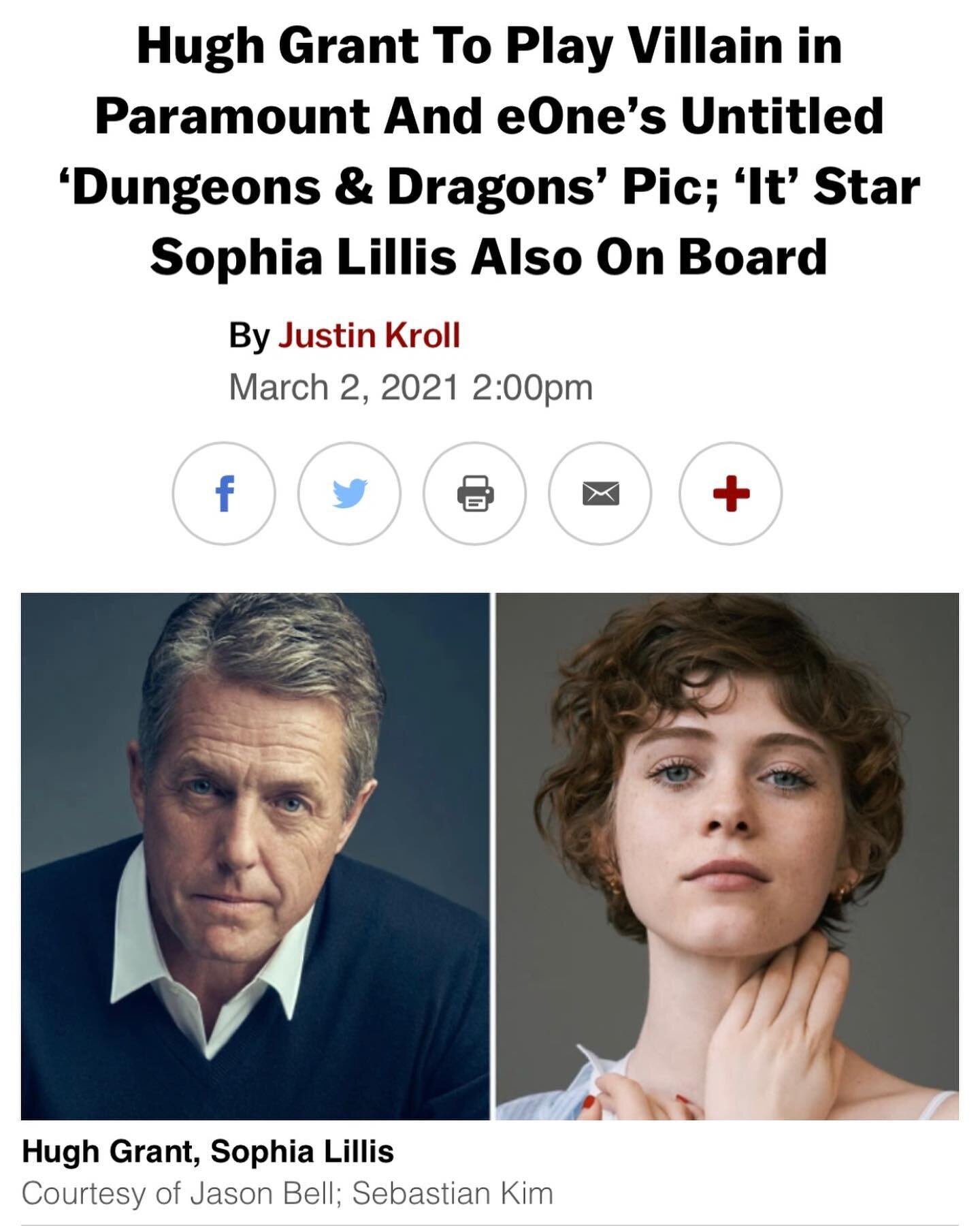 Can&rsquo;t wait for this! Congrats @sophialillis #dungeonsanddragons 🎉