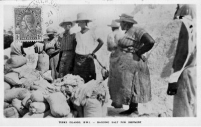 Women bagging salt in the early 1900s