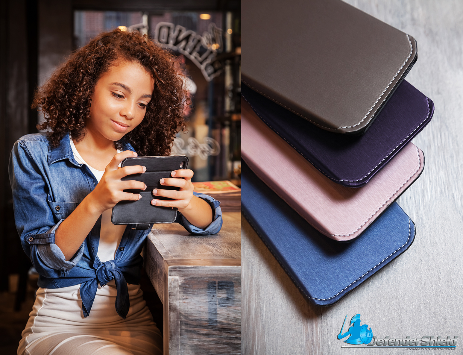 Social media promotional images for DefenderShield ® , and anti-radiation cell phone case. Now available in multiple colors. Visit www.defendershield.com