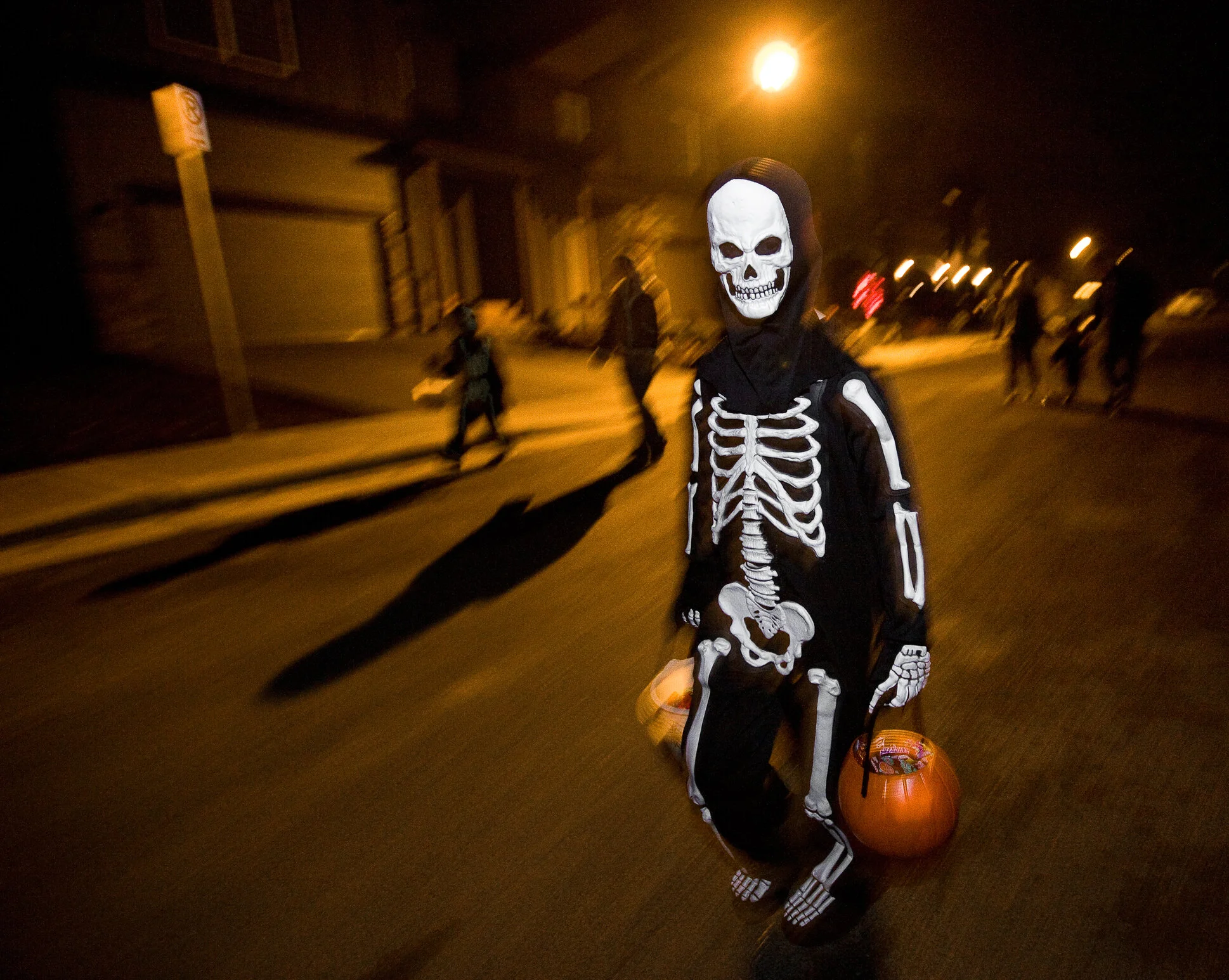 In dark-colored costumes, children are harder to see at night, and costumes often limit a child’s ability to see.