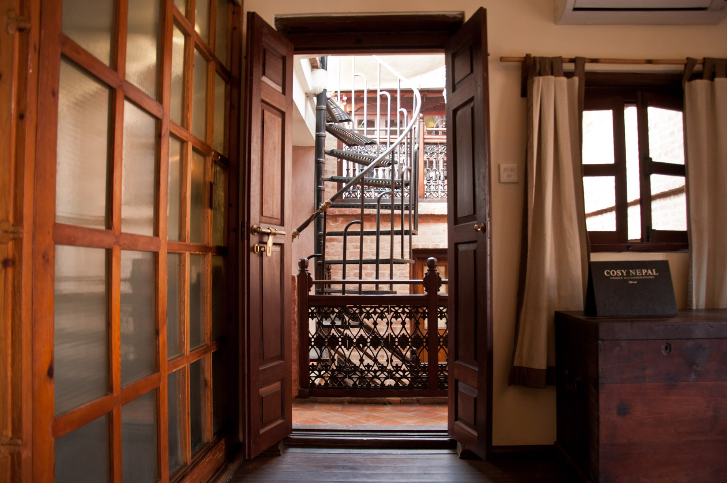 From inside to outside the bedroom. The room is independent from all others.