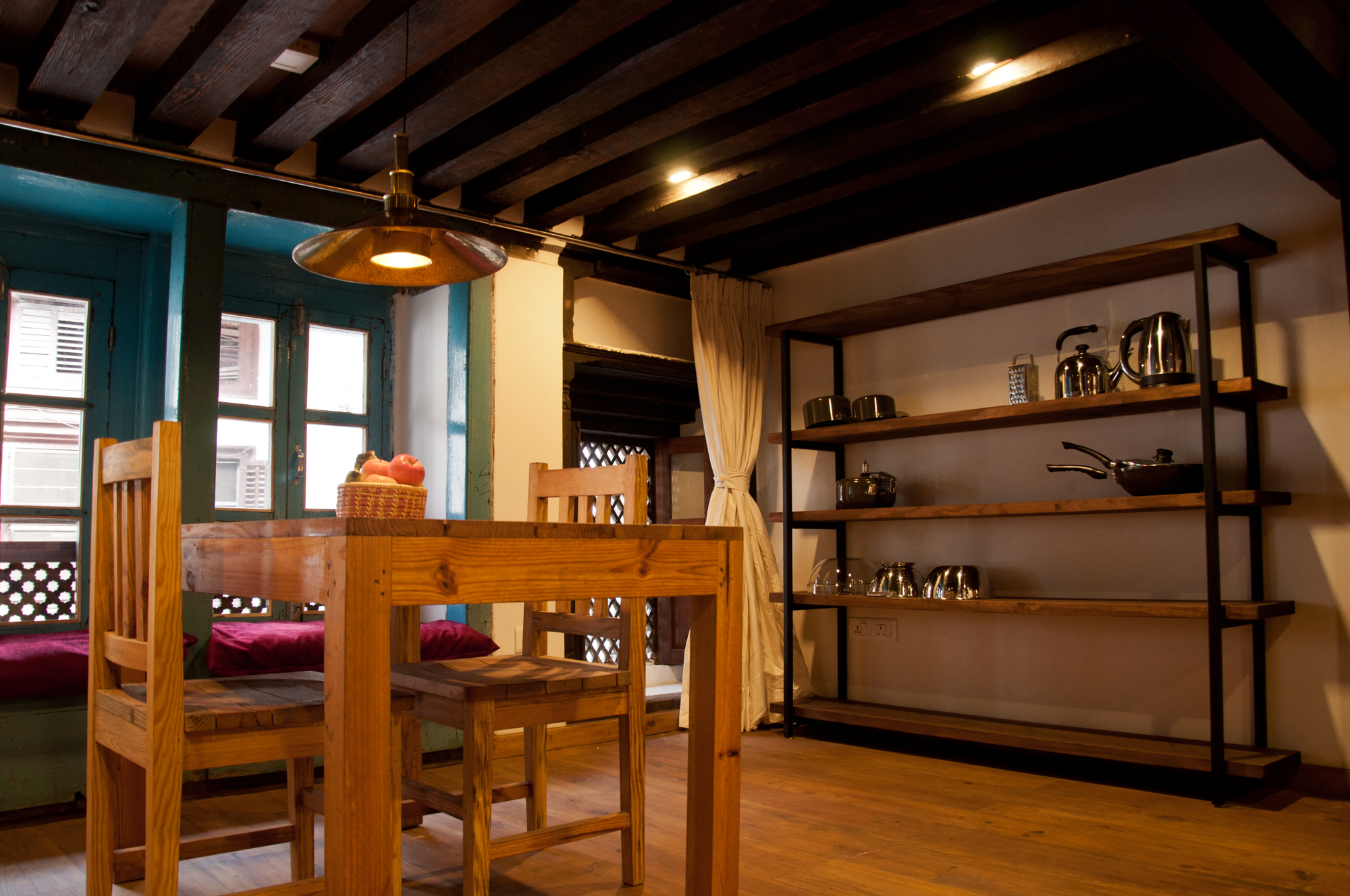Metal and wood shelves for extra storage