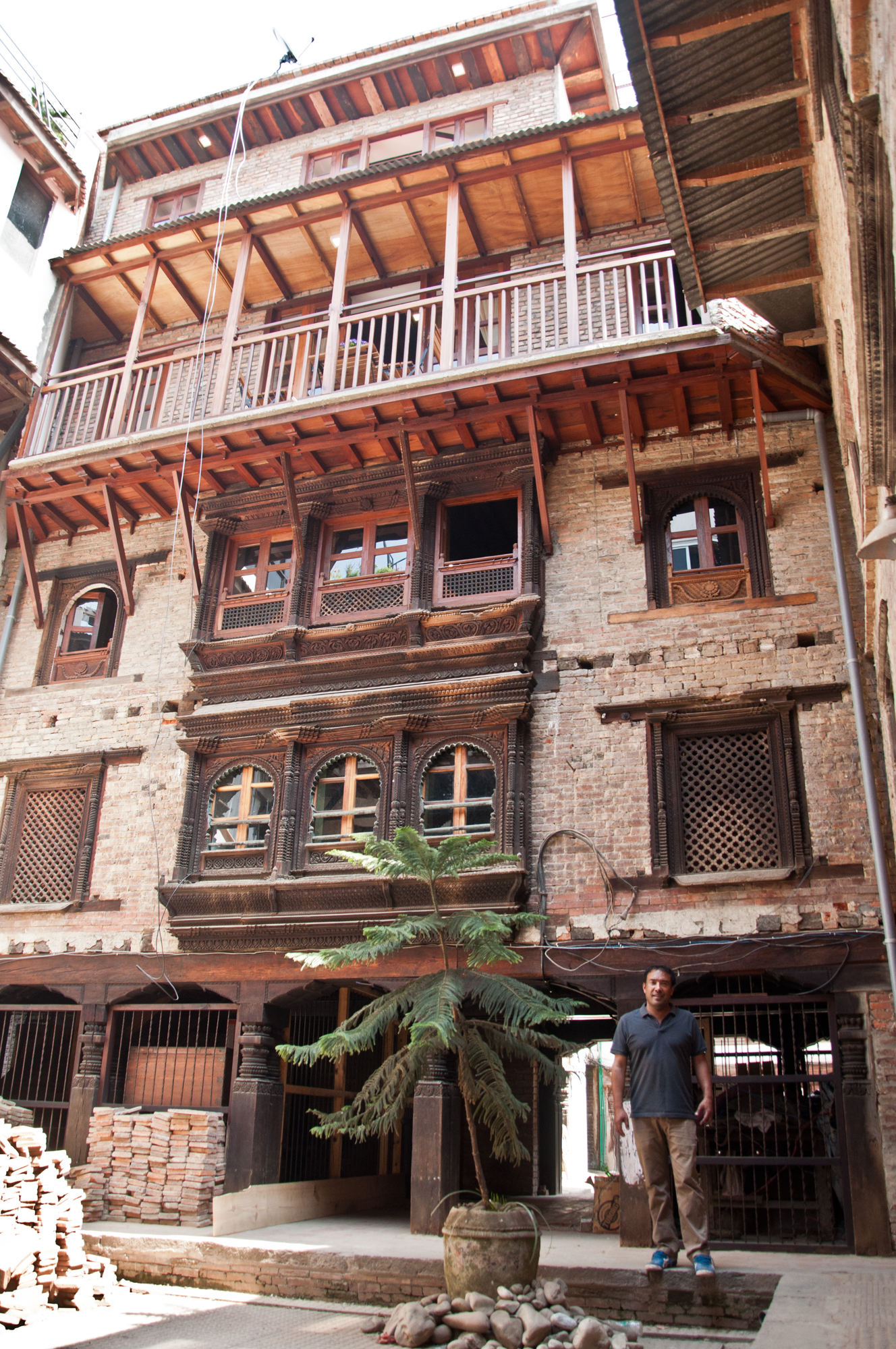 The back appearance of the building with beautiful carved window.