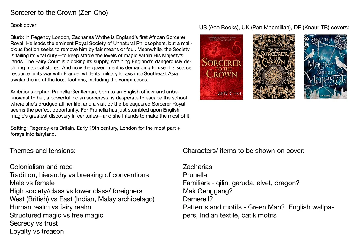 Initial planning for the cover and interior illustrations: identifying key themes and characters.