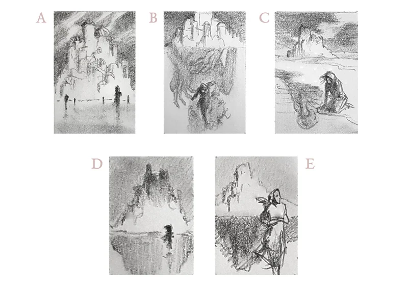 Rough thumbnails. These were presented and critiqued in focus groups consisting of participants and instructors.