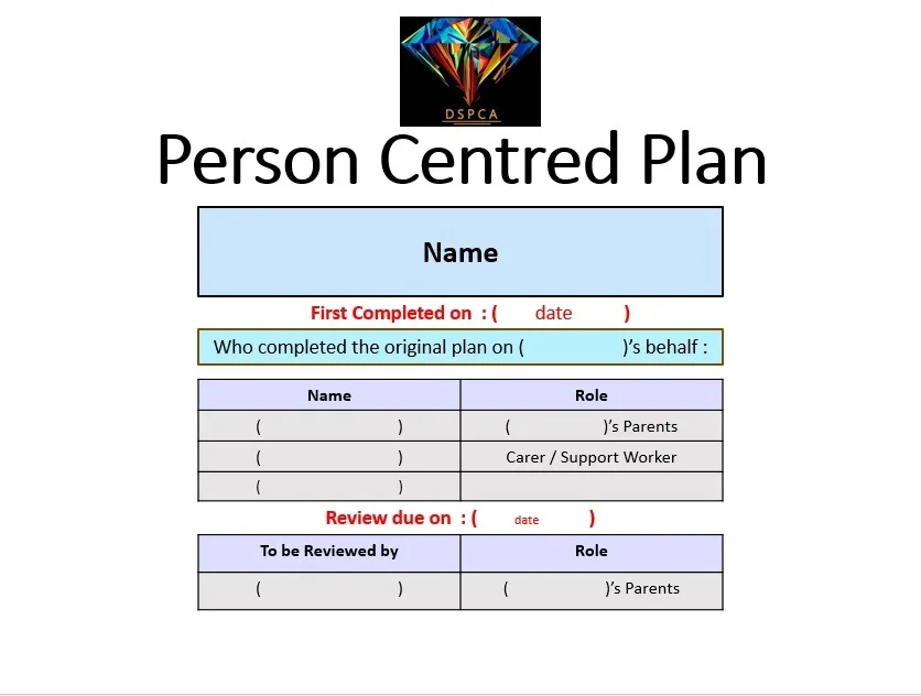 Person Centred Plan Documents Level 2
