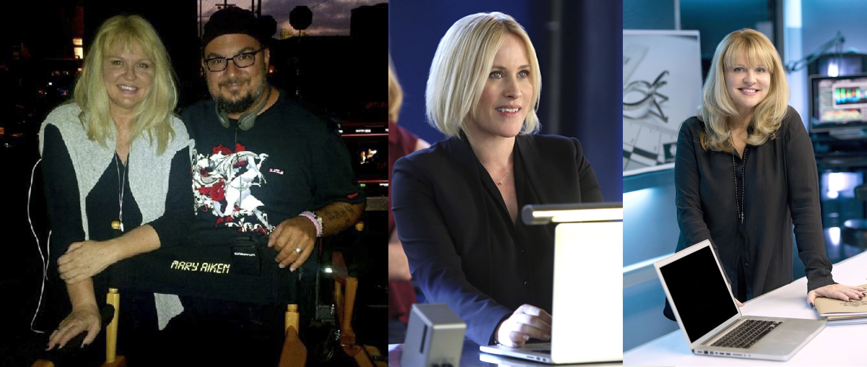 On set with the legendary Anthony E. Zuiker creator and executive producer of the CSI: Crime Scene Investigation shows, Patricia Arquette as Cyberpsychologist FBI Special Agent and Dr Mary Aiken.