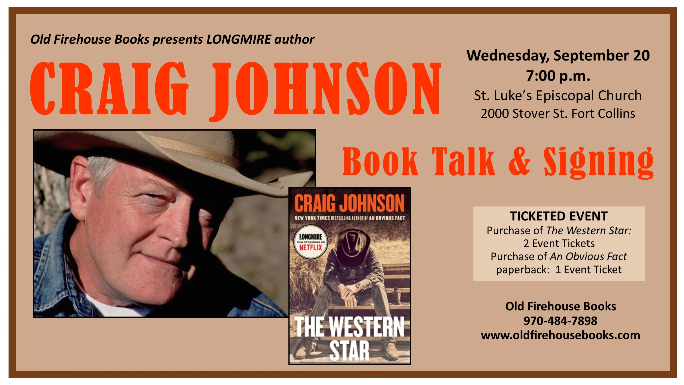 7pm Craig Johnson Book Talk & Signing