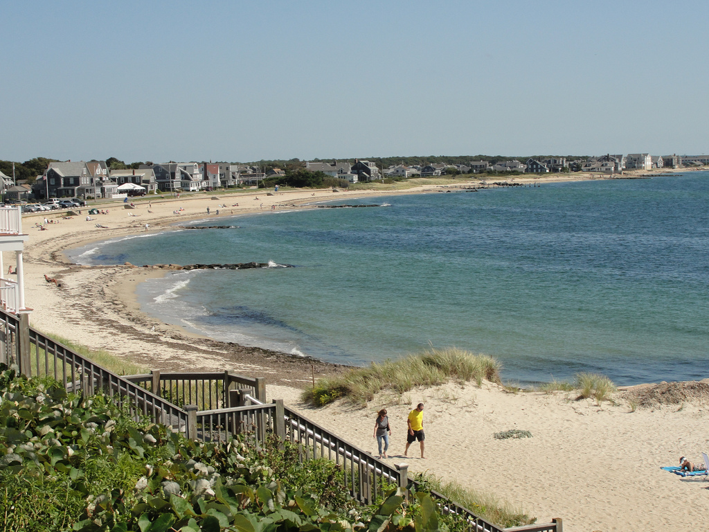 Big, long beach. Plenty of room. Nice sand. A few stairs to beach. Nice view. Small rock jetties. Large parking lot. Attendant on duty in season. Parking lot closes at 9 p.m.