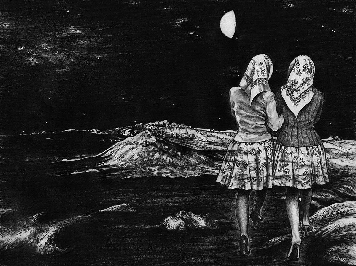  The Pilgrimage - Take to the Sky, Supernatural High   Graphite on Paper 16x20 in. Matted / Framed    