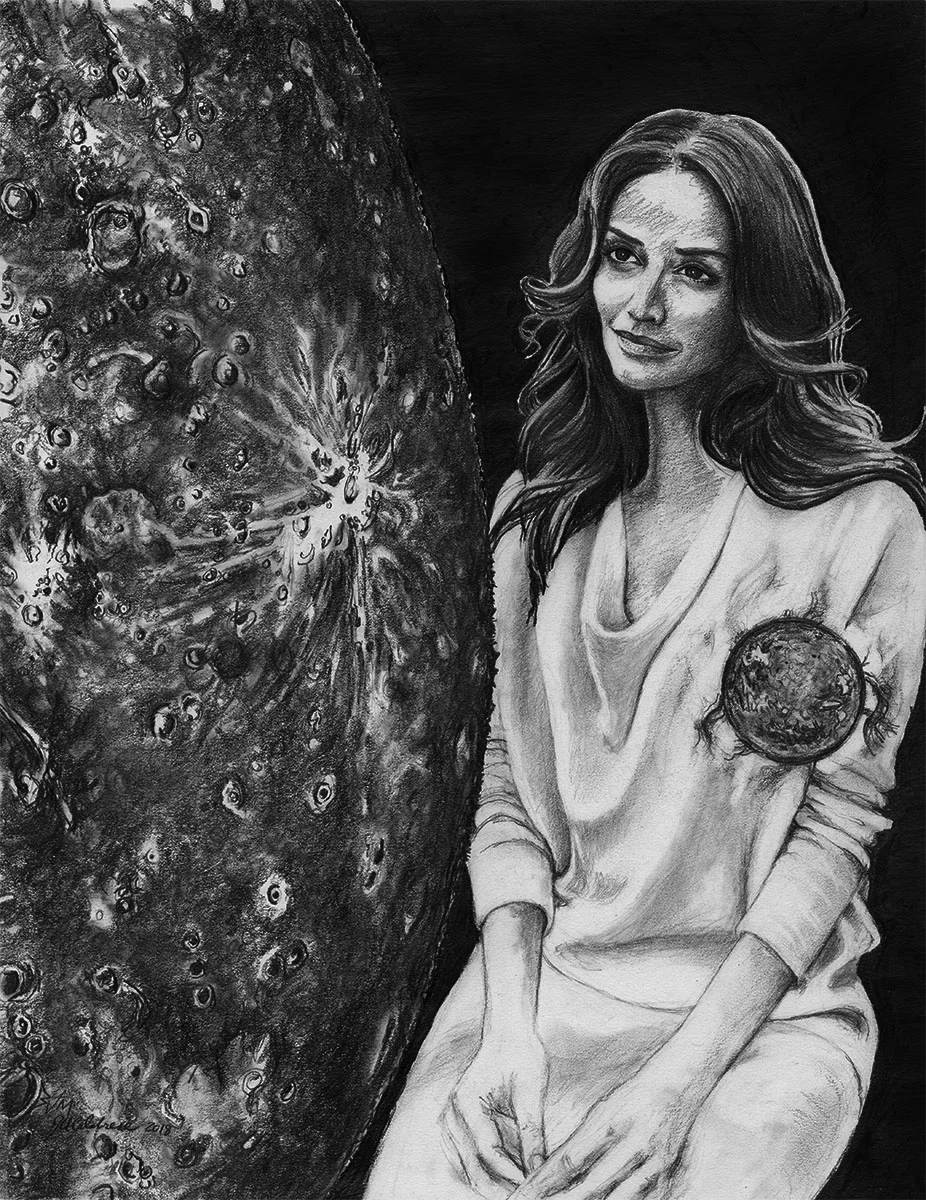 Messenger Planet - Far Side of the Sun Graphite on Paper 20x16 in. Matted / Framed