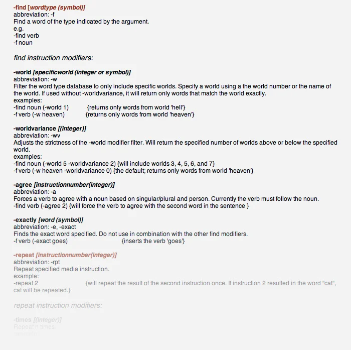  Excerpt from Scripting Language Documentation 