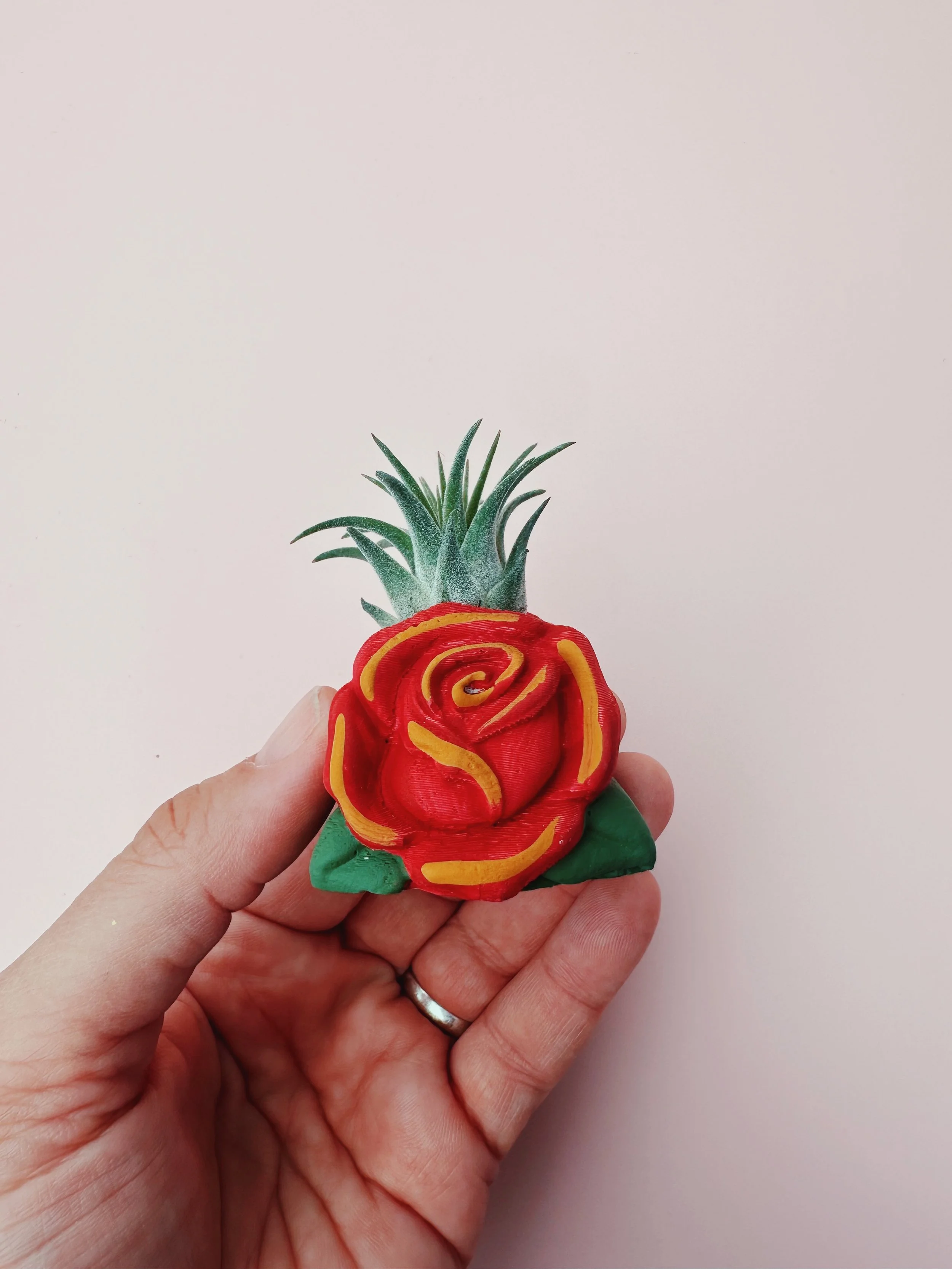 Tattoo Rose Floral Planter with Air Plant