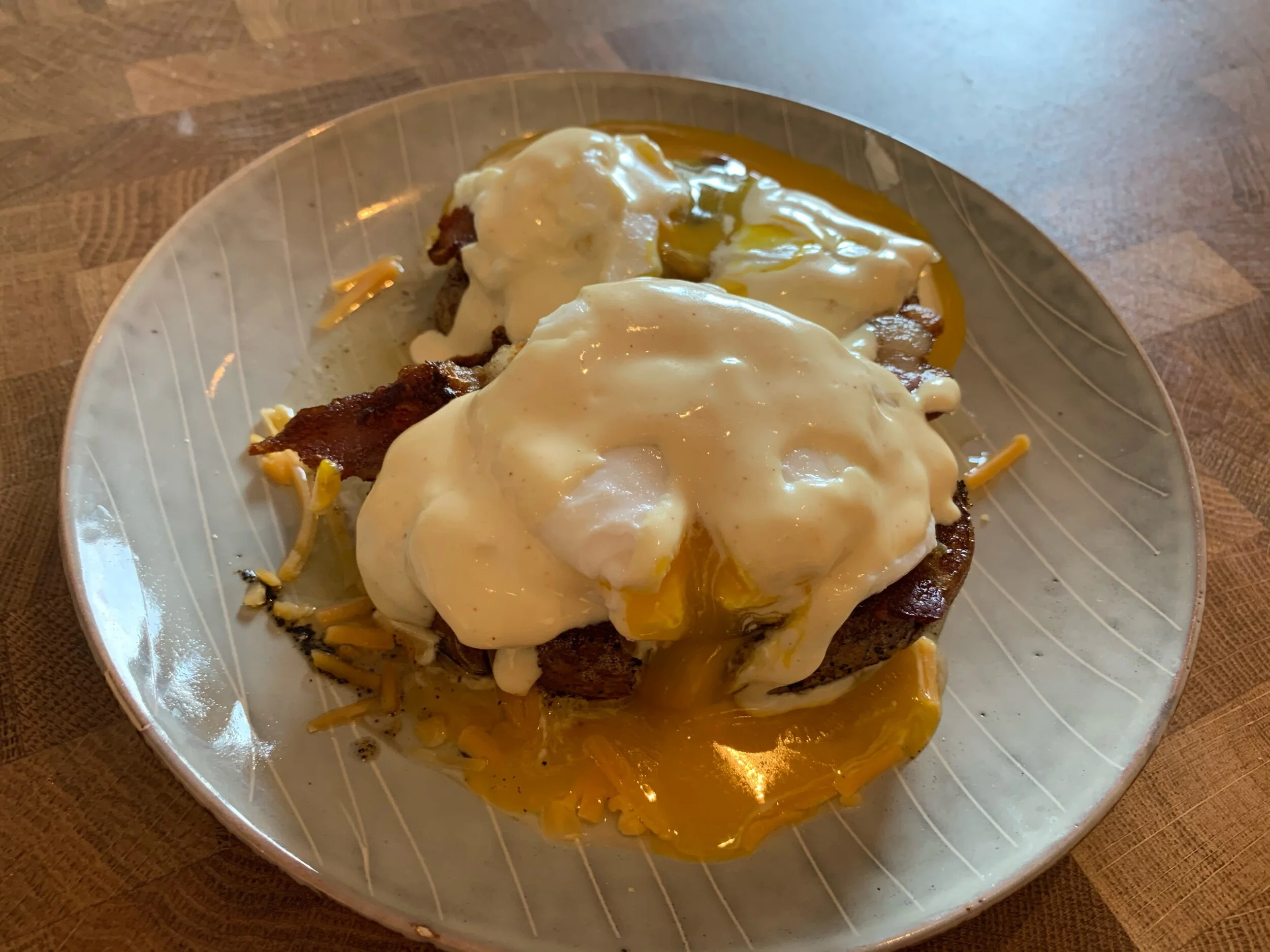 Potato, Bacon, Egg, and Cheese Benny