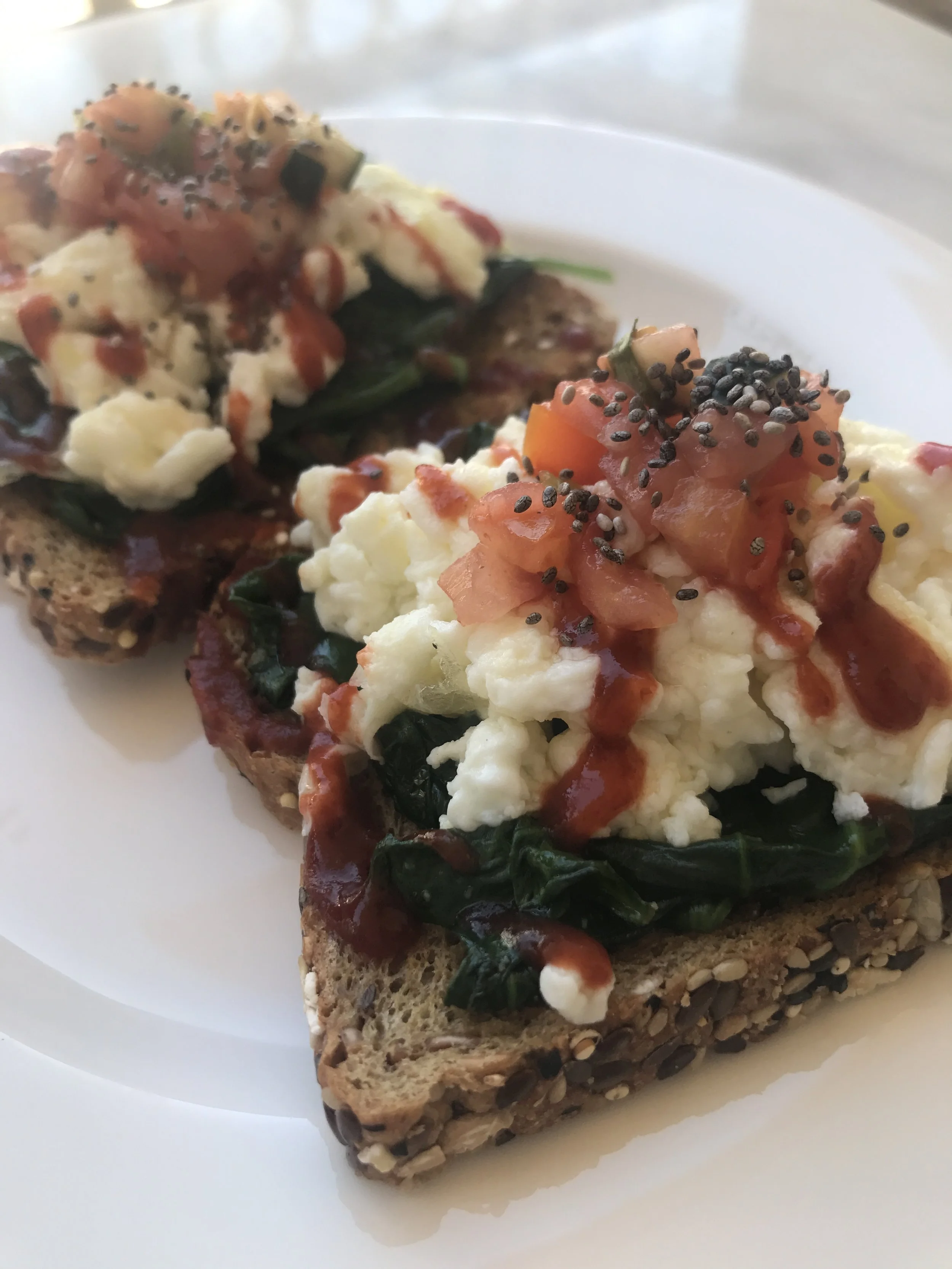 Breakfast Toast: with egg whites, spinach & chia.