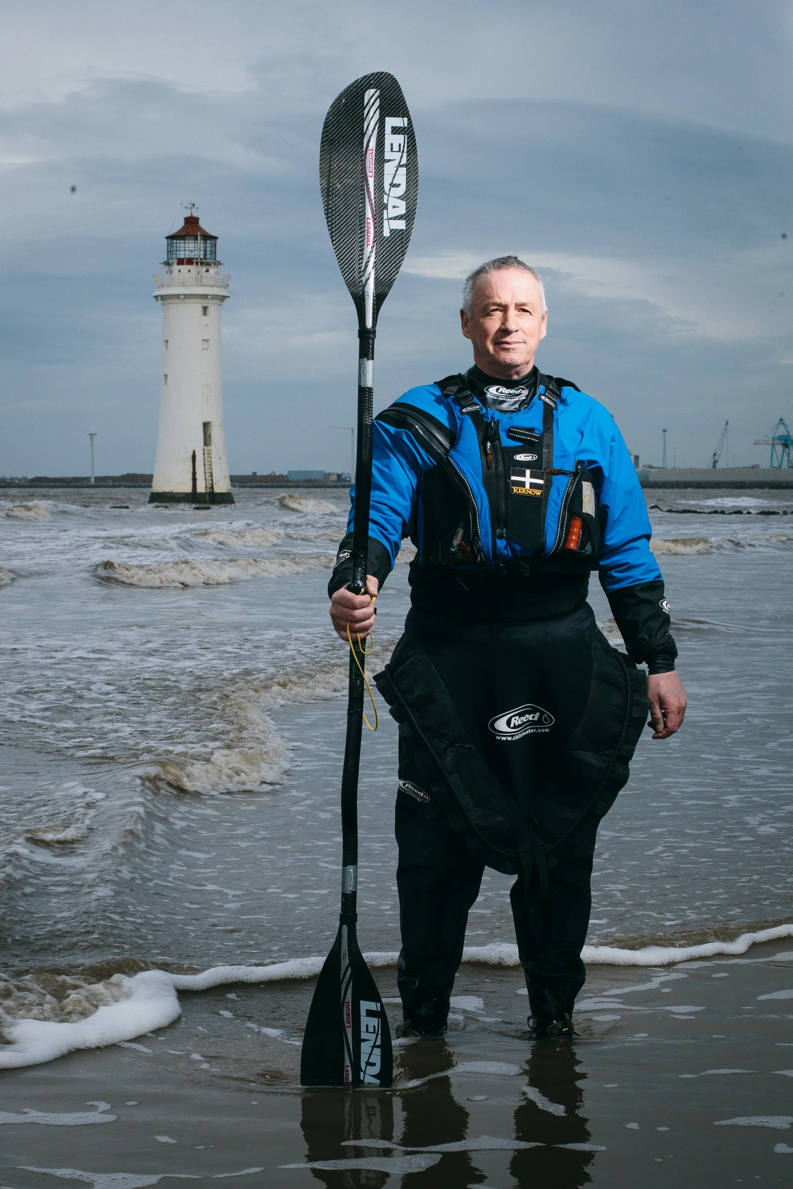 Kayaker Pete Bray photographed in the River Mersey, Liverpool