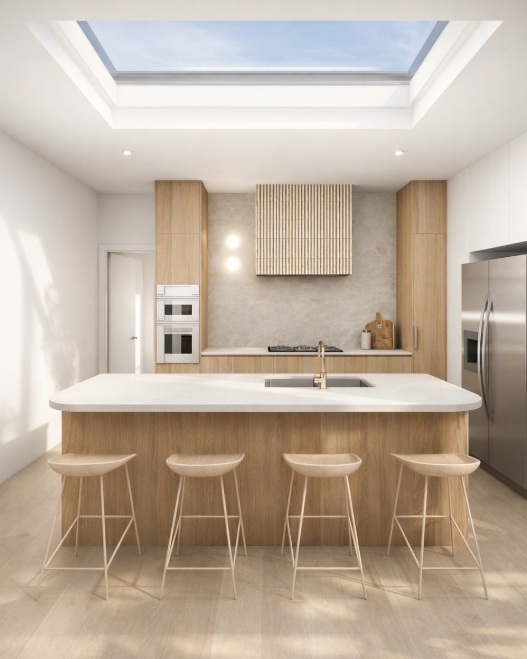 Flat floor plan &rarr; fully visualised home.

This open-plan living space felt like a guessing game on paper. Every finish decision felt risky without being able to see how it would come together.

After working through the 3D Design Blueprint, the 