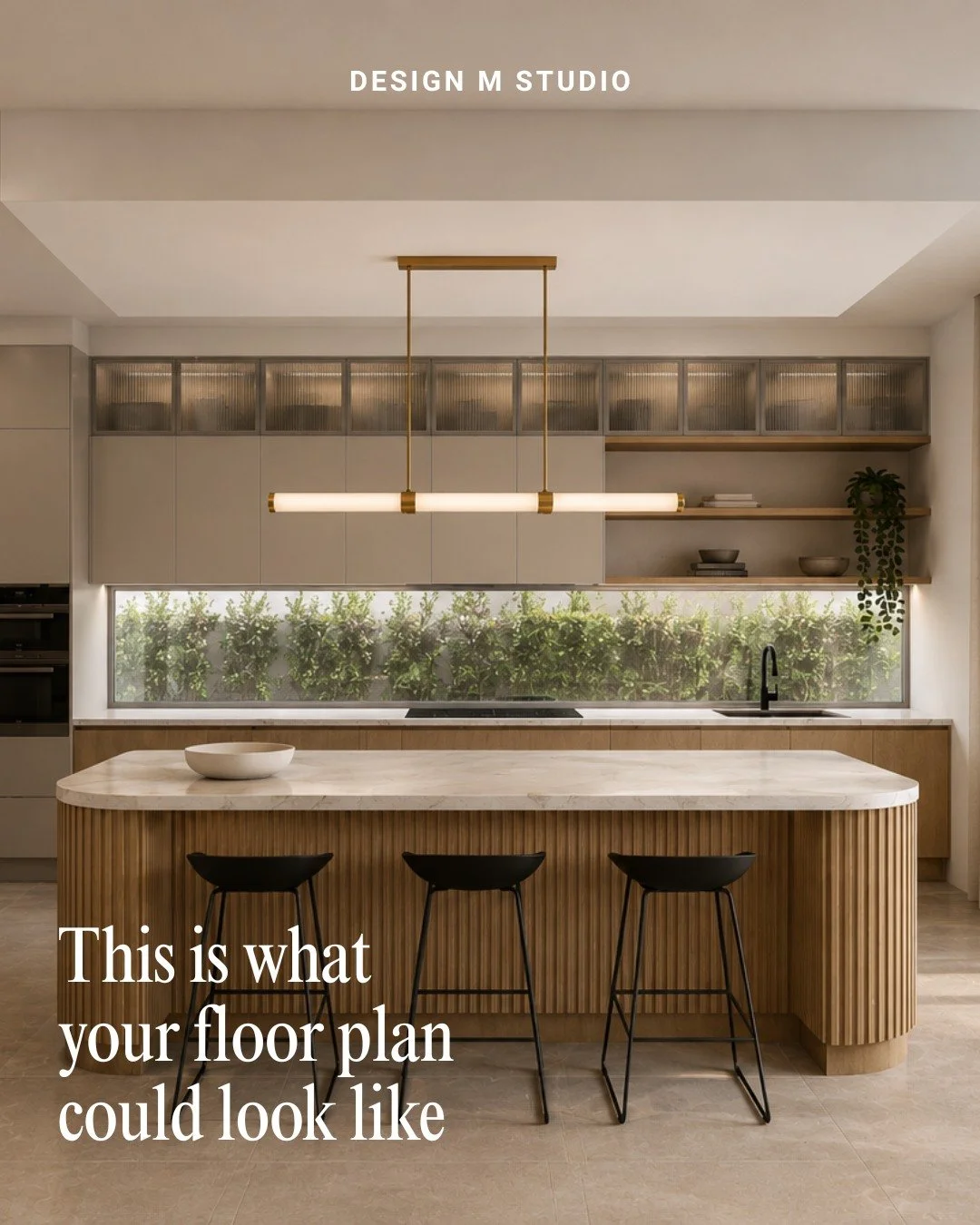 This is what a floor plan looks like when every decision has been thought through before construction starts.

The brief: a warm, considered kitchen. Functional for a family. Beautiful enough to be the heart of the home.

What you're seeing: a fluted
