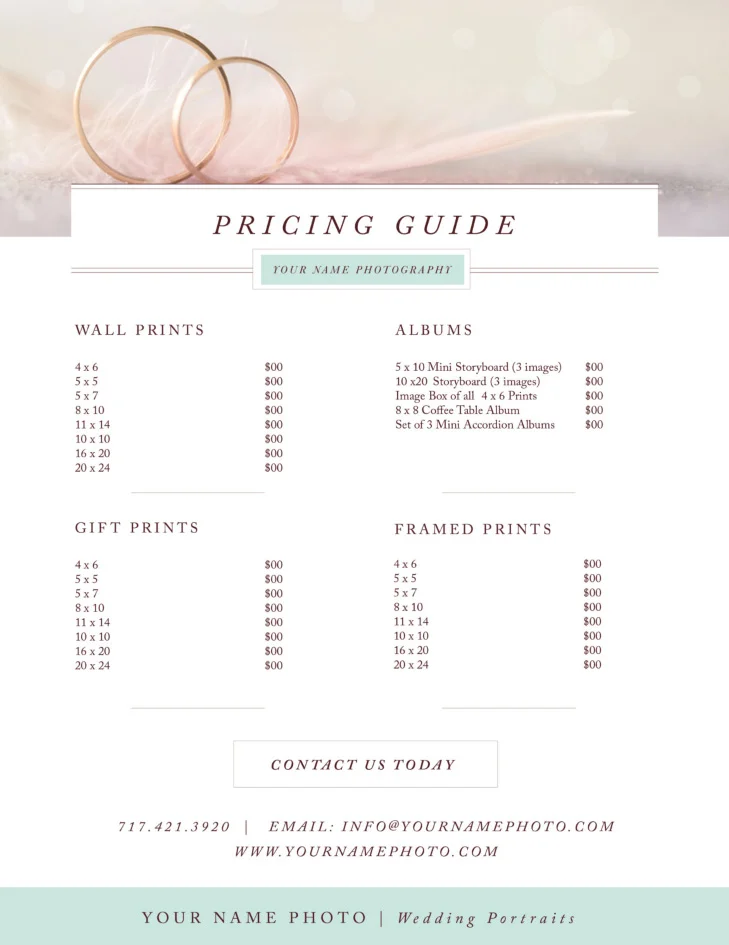 pricing guide template photography