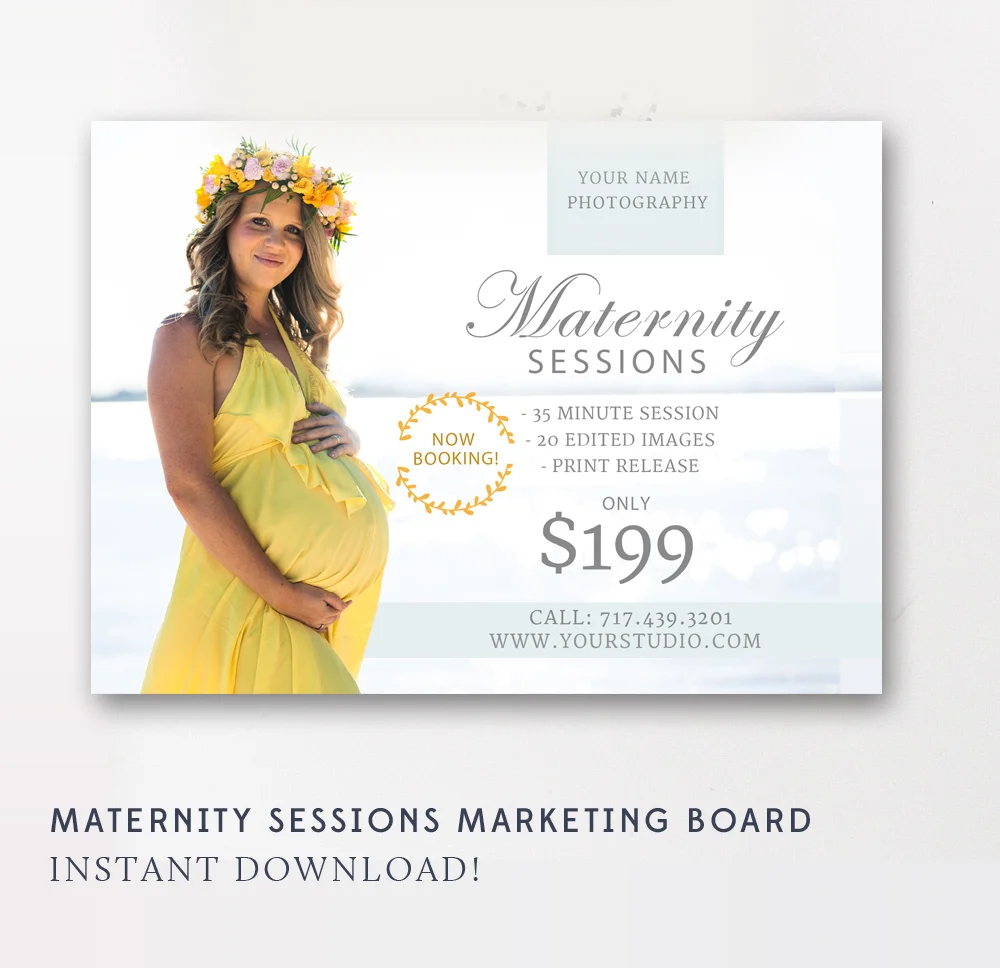 maternity sessions marketing board