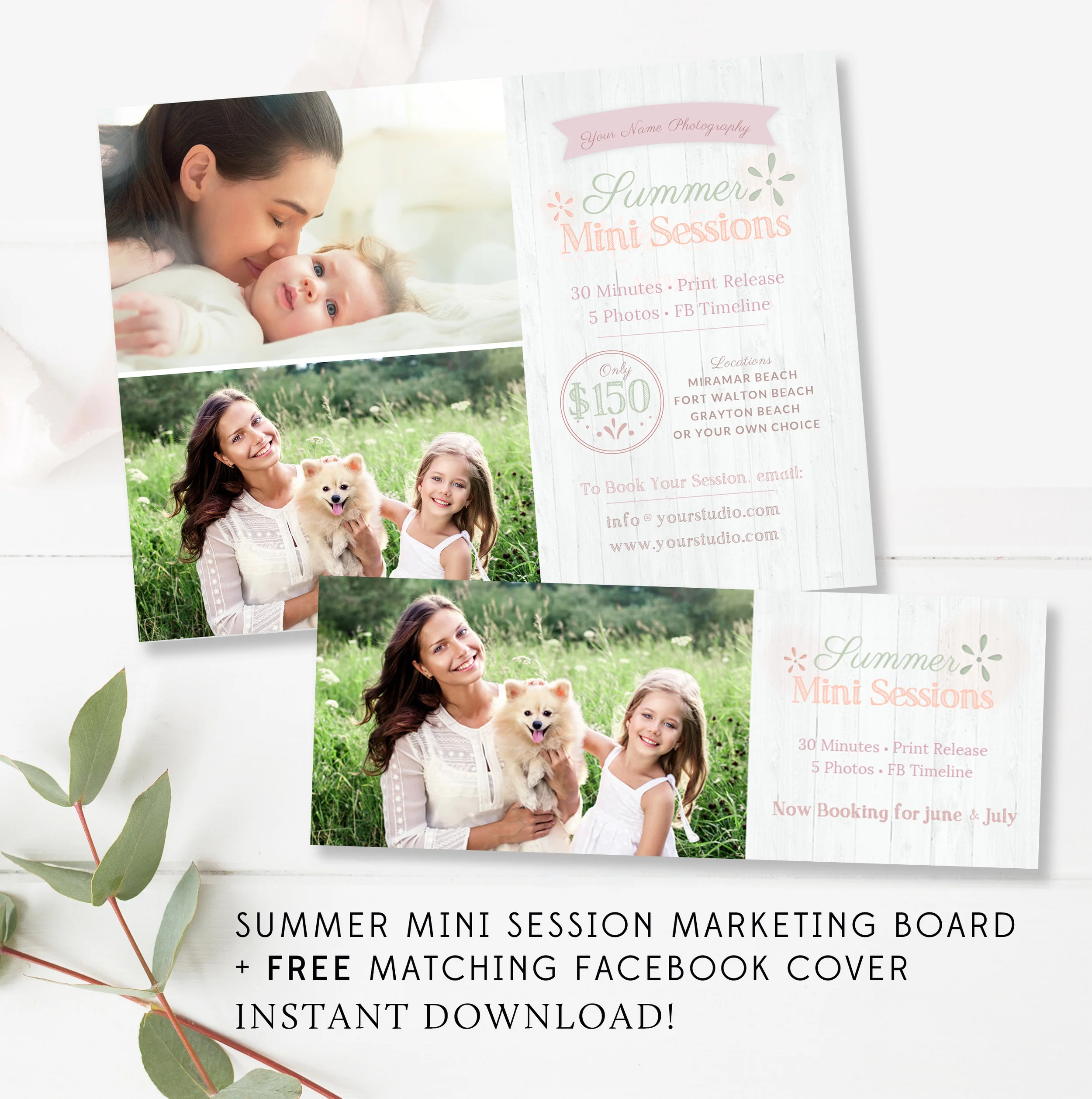 SUMMER mini session marketing board and Facebook timeline