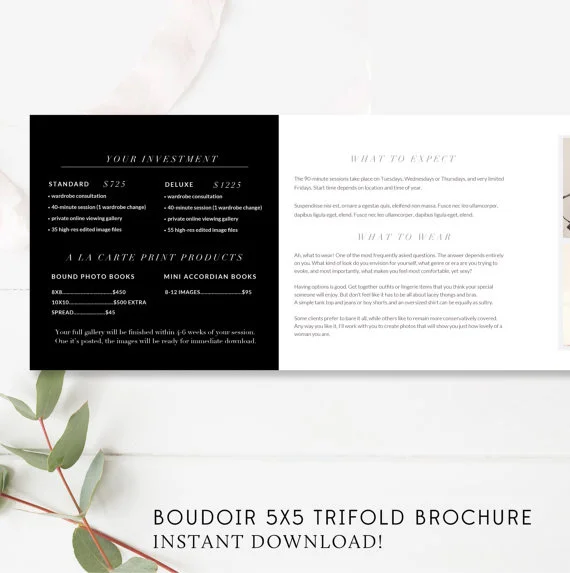 Boudoir Pricing Template 5x5 Accordion Trifold