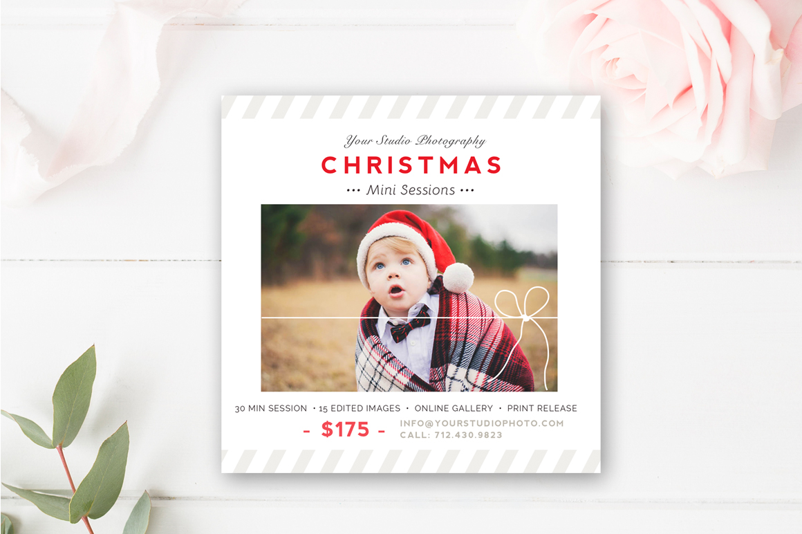 Christmas Mini Session Template - Holiday Mini Session Templates for Photographers - Christmas Marketing Board